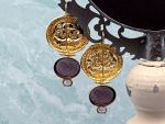 TAGLIAMONTE Designs (SH886E) 14K Venetian Cameo Earrings*Amethyst *Poseidon,Chimera* Reg.$1800