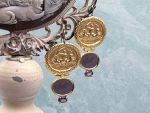 TAGLIAMONTE Designs (SH886E) 14K Venetian Cameo Earrings*Amethyst *Poseidon,Chimera* Reg.$1800