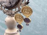 TAGLIAMONTE Designs (SH886E) 14K Venetian Cameo Earrings*Amethyst *Poseidon,Chimera* Reg.$1800