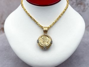 (LD4003N,KAB4004P) 14K Reversible Pendant & Square Byzantine Necklace*Reg.$5000
