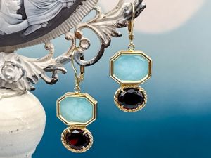 TAGLIAMONTE Designs (2216E) 925SS/YGP Amazonite Cameo Earrings*Reg.$185