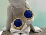 TAGLIAMONTE Designs (2084E) 925SS/YGP Lapis Cameo Earrings*Ceres*Reg.$450