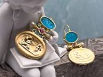 TAGLIAMONTE Designs (1494) 925SS/YGP Venetian Cameo Earrings *Gryphon, Aphrodite,Cupid*Reg.$280