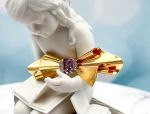 (LD1087) 14K Gold Bow Pin*Amethyst*Diamonds*Reg.$1500