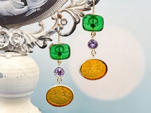 TAGLIAMONTE Designs (2233E) 925SS/YGP Double Drop Cameo Earrings *Reg.$280