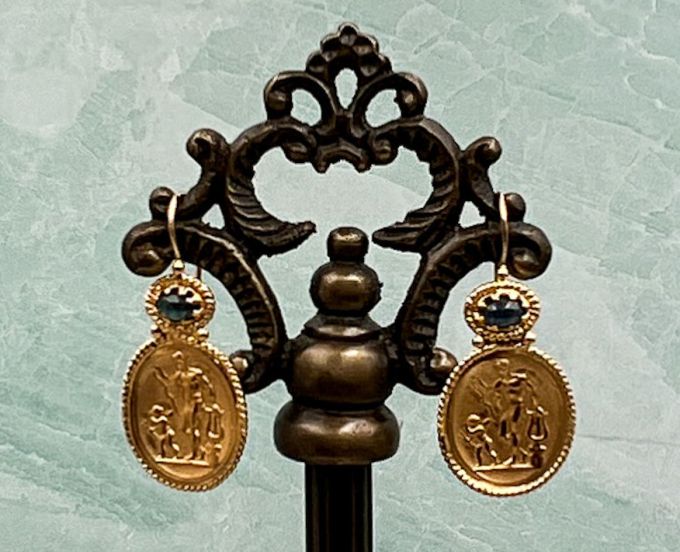 TAGLIAMONTE Designs (LDM2288) 18K Cameo Earrings w/Sapphires *Apollo/Cupid*Reg.$1550