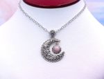 SAMUEL B *BJC* (2006) 925 SS Crescent Moon Shaped Pendant *Pink Opal*