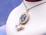 TAGLIAMONTE Designs (1918-W) 925SS/YGP Micromosaic Pendant*Miosotis*Reg.$300