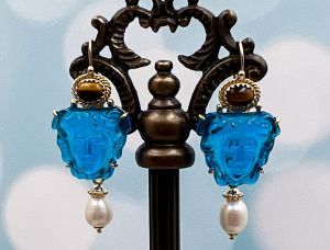 TAGLIAMONTE Designs (Q19052) 925SS/YGP Venetian Cameo Earrings *Medusa*Reg.$280