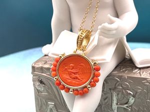 TAGLIAMONTE Designs (2309P) 925SS/YGP Venetian Cameo Pendant *Cupid*Reg.$225