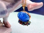 TAGLIAMONTE Designs (SH387P-Blue)18K Venetian Cameo Pendant*Grn Quartz, Rubies, Sapphires*Reg.$1300