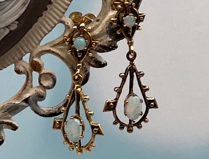 (LD3542E) 14K Victorian Style Reproduction Natural Opal Earrings*Reg.$450