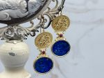 TAGLIAMONTE Designs (2321E) 925/YGP Lapis Lazuli Cameo Earrings*Cupid*Reg.$300