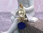TAGLIAMONTE Designs (RW007) 925SS/YGP Lapis Cameo Pendant *Roman Coin, Mercury*Reg.$275