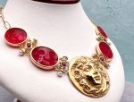 TAGLIAMONTE Designs (SH446-Red) 18K Cameo Necklace with *Rubies, Pearls*Medusa*Reg.$7500