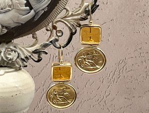 TAGLIAMONTE Designs (1957-Y) 925SS/YGP Venetian Intaglio Earrings*Hercules,Dog*Reg.$200