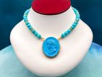 TAGLIAMONTE Designs (PN2808N) 925SS/YGP Magnesite Cameo Statement Necklace*Ceres*Reg.$400