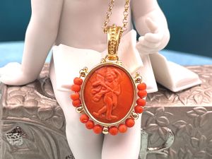 TAGLIAMONTE Designs (2308P) 925SS/YGP Venetian Cameo Pendant *Cupid*Reg.$225