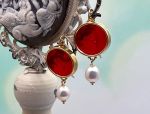 TAGLIAMONTE Designs (OR042-RD) 925SS/YGP Venetian Cameo Earrings *Sphynx*Reg.$280