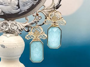 TAGLIAMONTE Designs (2215E) 925SS/YGP Amazonite Earrings*Reg.$285