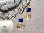 TAGLIAMONTE Designs (1959-C) 925SS/YGP Venetian Intaglio Earrings*Hercules,Pegasus*Reg.$200