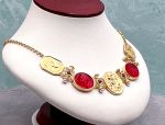 TAGLIAMONTE Designs (SH453N-Red) 18K Venetian Cameo Necklace with *Rubies+ Pearls*Aphrodite, Cupid, Pan*Reg.$5800