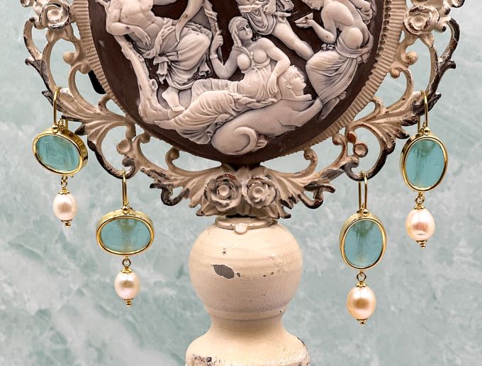 TAGLIAMONTE Designs (2019E,2014E) 925SS/YGP Venetian Cameo Earrings*Reg.$180