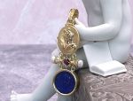 TAGLIAMONTE Designs (RW007) 925SS/YGP Lapis Cameo Pendant *Roman Coin, Mercury*Reg.$275