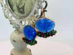 (SH387E-Blue)18K Venetian Cameo Earrings*Grn Quartz, Rubies, Sapphires*Reg.$1900