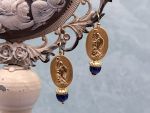 TAGLIAMONTE Designs (2315E) 925/YGP Cameo Earrings*Sapphire*Reg.$200