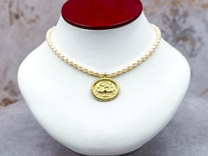TAGLIAMONTE Designs (SH620N) 925/YGP Cameo & FW Pearl Necklace *Poseidon*Reg.$200