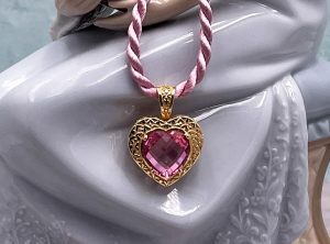 Arts Elegance (1118A) 14K Yellow Gold Pink Topaz Heart Pendant *The Maria Pearl Heavenly Heart*Reg.$1000