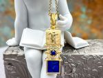 TAGLIAMONTE Designs (2318E) 925/YGP Lapis Lazuli Cameo Earrings*Psyche, Amore*Reg.$225