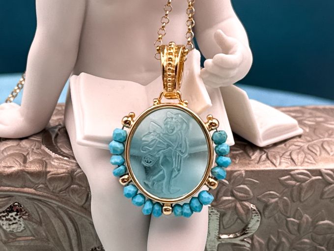 TAGLIAMONTE Designs (2307P) 925SS/YGP Venetian Cameo Pendant *Cupid*Reg.$225