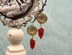 TAGLIAMONTE Designs (SH010) 18K Cameo Earrings w/ Coral *Medusa* Reg.$2200