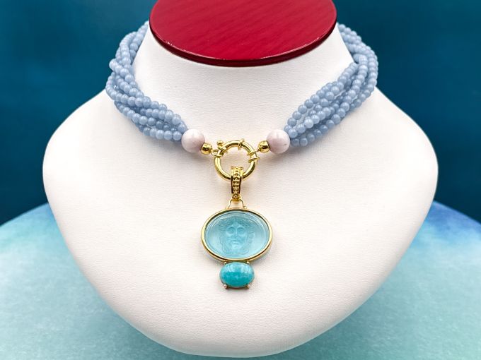 TAGLIAMONTE Designs (PN2937N) 925SS/YGP Venetian Cameo Statement Necklace*Medusa*Reg.$600