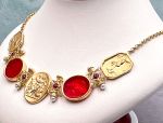 TAGLIAMONTE Designs (SH453N-Red) 18K Venetian Cameo Necklace with *Rubies+ Pearls*Aphrodite, Cupid, Pan*Reg.$5800