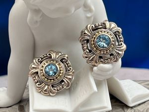 SAMUEL B *BJC* (LD3524) 925SS, 18K Blue Topaz Earrings *Reg.$400*