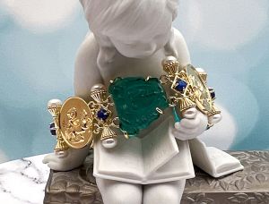 TAGLIAMONTE Designs (1793) 925SS/YGP Venetian Cameo Bracelet with *Lapis, Pearls*Medusa, Aurora*Reg.$650