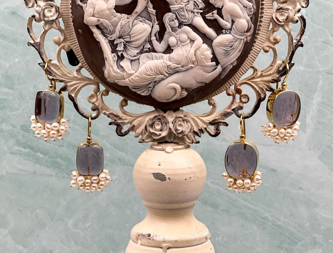 TAGLIAMONTE Designs (2033E) 925SS/YGP Intaglio Earrings*Reg.$325