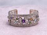 SAMUEL B *BJC* (53398BA.M) 925SS/18K Multi Gemstone Cuff Style Bracelet*Reg.$1050