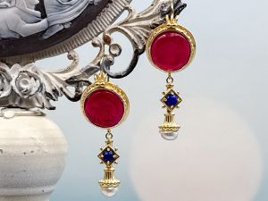 TAGLIAMONTE Designs (PN2852E) 925SS/YGP Venetian Intaglio Earrings *Busy Bee*Reg.$240