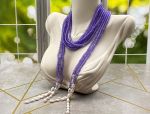 Versatile Amethyst and Pearl Beaded Scarf Necklace (LDM7547)