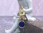 TAGLIAMONTE Designs (RW007) 925SS/YGP Lapis Cameo Pendant *Roman Coin, Mercury*Reg.$275