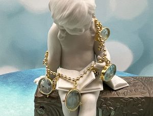 TAGLIAMONTE Designs (1992B) 9225SS/YGP Venetian Charm Cameo Bracelet *Bl Spinel*Reg.$350