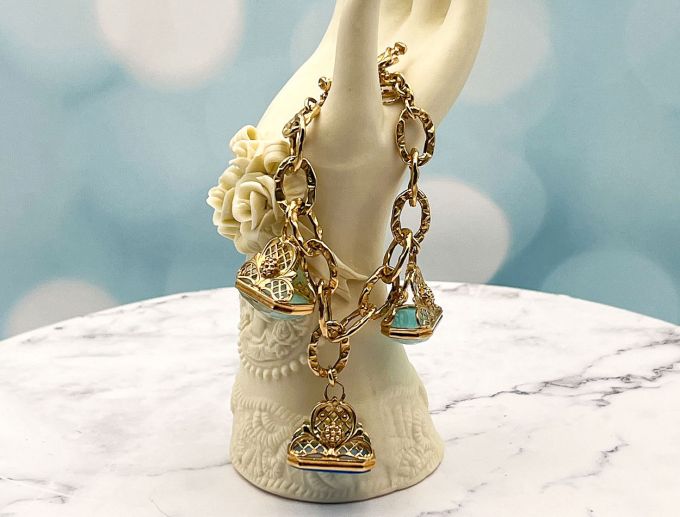 TAGLIAMONTE Designs (2114B) 925SS/YGP Venetian Intaglio Bracelet *Amazonite*Nike*Reg.$700
