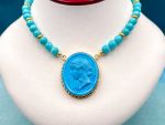 TAGLIAMONTE Designs (PN2808N) 925SS/YGP Magnesite Cameo Statement Necklace*Ceres*Reg.$400
