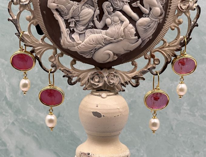 TAGLIAMONTE Designs (2016E,2017E) 925SS/YGP Venetian Cameo Earrings*Reg.$180