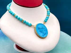 TAGLIAMONTE Designs (PN2808N) 925SS/YGP Magnesite Cameo Statement Necklace*Ceres*Reg.$400