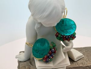 TAGLIAMONTE Designs (SH387E-Green)18K Venetian Cameo Earrings*Grn Quartz, Rubies, Sapphires*Aurora Chariot*Reg.$1900